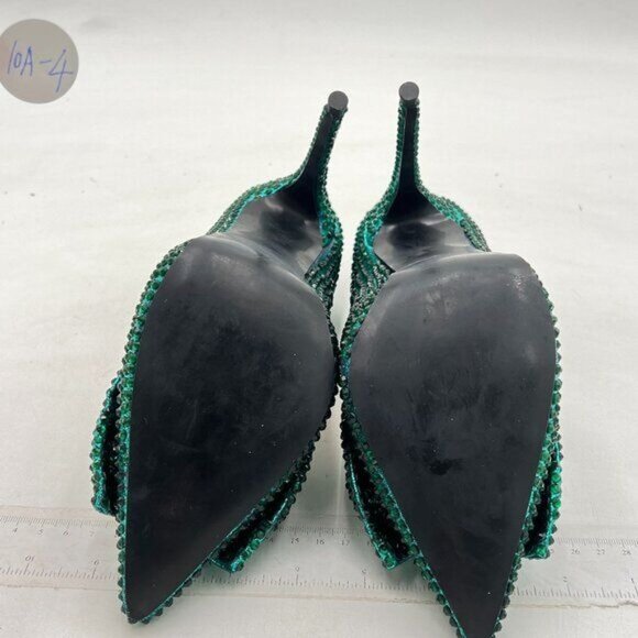 FSJ Green Pointed Toe Rhinestone High Heel Wedding Pump Sexy Bowknot Dress Shoe - Picture 7 of 8